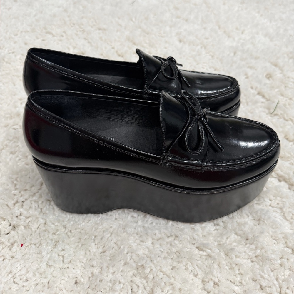 Jeffrey Campbell Black Platform Loafers with Bow
